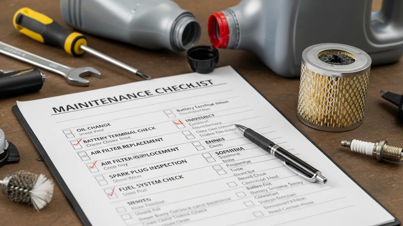 Preventative Generator Maintenance & Service Plans 2 Checklist of essential generator maintenance tasks on a workbench