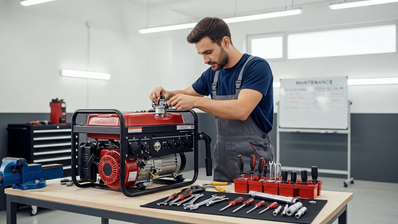 Preventative Generator Maintenance & Service Plans 3 Technician conducting a generator tune-up in a garage