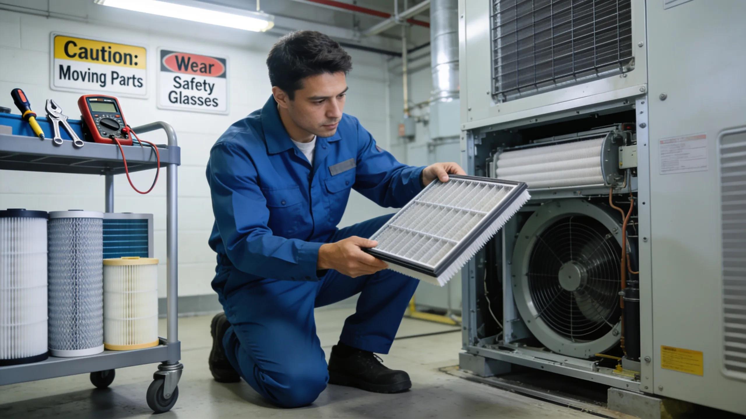 HVAC Longevity Tips: Boost Your HVAC System’s Lifespan 2 HVAC technician maintaining system, showcasing essential maintenance practices for longevity