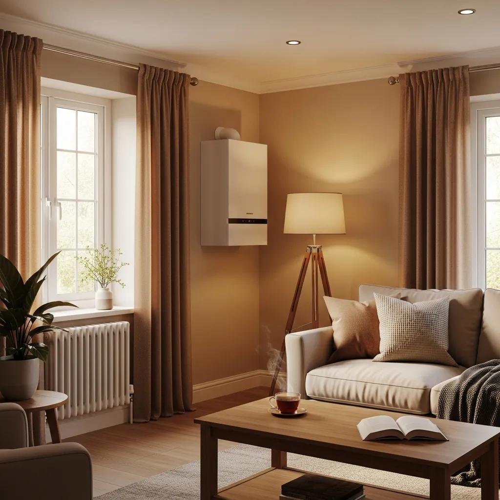 How Boiler Heating Systems Work 6 Modern boiler heating system in a cozy home interior, emphasizing energy efficiency and warmth