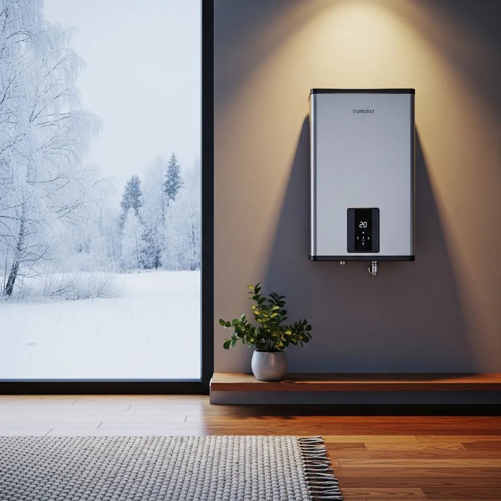 Why a Tankless Water Heater is Perfect for Winter Comfort 7 Modern tankless water heater in a cozy winter home setting